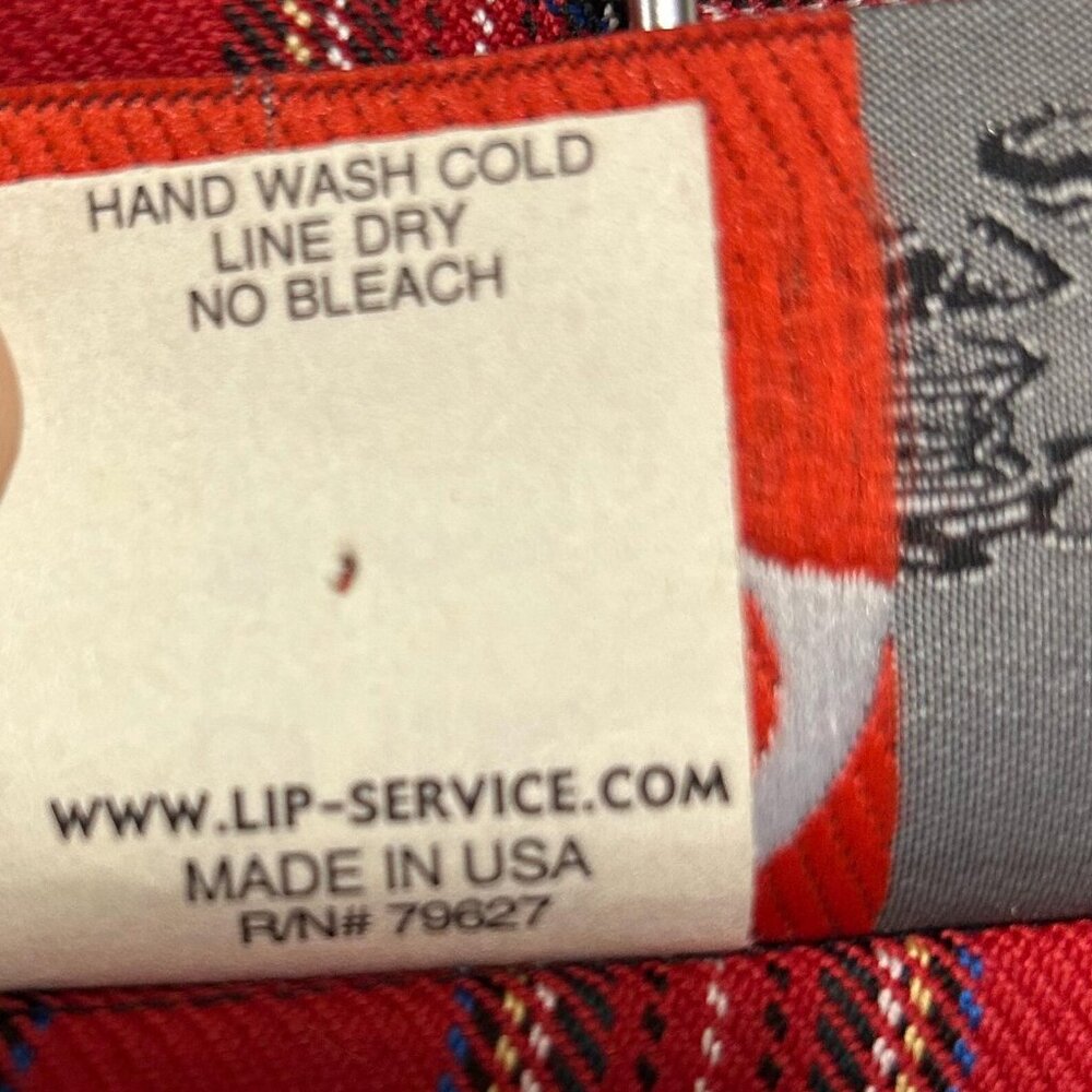Rare Vintage USA Lip Service Tartan Red Plaid Goth Punk Shirt D Ring Men's XL - Picture 10 of 16